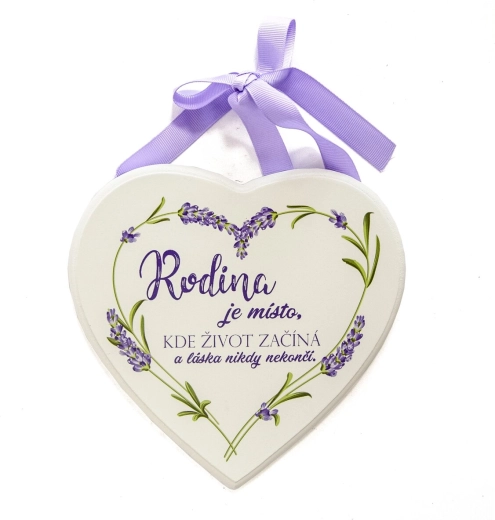 Inimă din lemn albă „Familia este…”