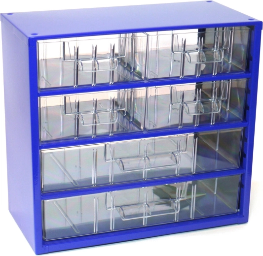 Dulap metalic pentru depozitare cu sertare transparente, 4 medii și 2 mari, 30,5 × 28 × 15,5 cm