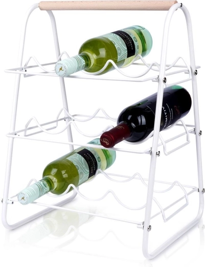Suport metalic alb pentru vin, pentru 9 sticle