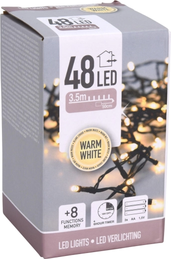 Iluminat LED de Crăciun 3,5 m, 48 LED, alb cald, 8 funcții, temporizator