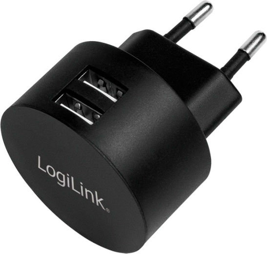 Încărcător de rețea LOGILINK 2× USB‑A 10,5 W negru