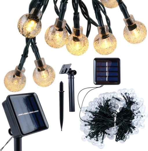 Ghirlandă luminoasă solară pentru grădină 10 m, 100 LED, alb cald