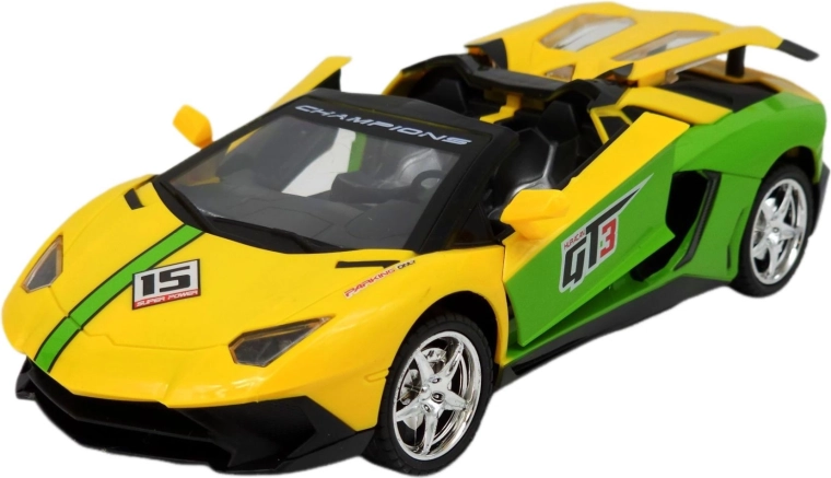 Mașină sport cabriolet cu telecomandă și lumini LED, galbenă – 1 bucată