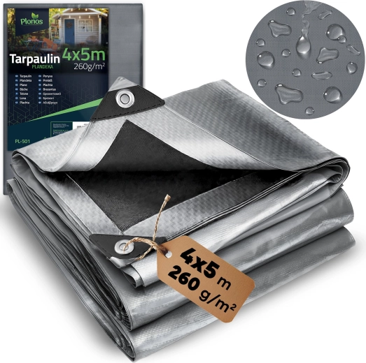 Prelată HDPE 400 × 500 cm, 260 g/m², argintiu‑negru