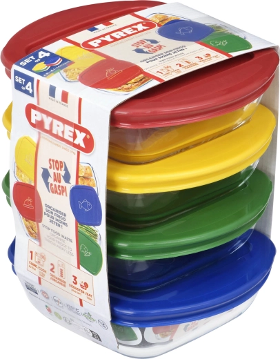 Set de cutii pătrate din sticlă PYREX 0,3 l, 4 buc.