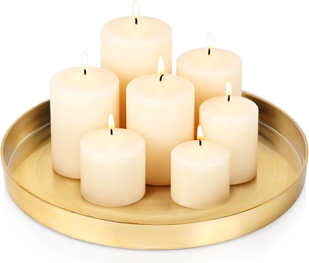 Tavă metalică aurie pentru decorațiuni și lumânări 32 cm