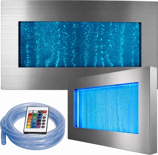 Perete de apă cu bule suspendat, cu iluminare LED RGB 95 × 55 × 11,5 cm