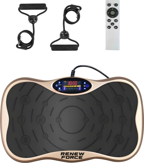 Platformă de antrenament vibrațională Renew Force gold cu Bluetooth și benzi elastice de rezistență