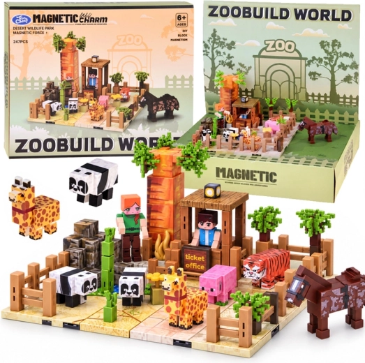 Cuburi de construcție magnetice Zoo – cuburi pixelate 247 piese