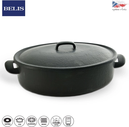 Tavă emailată Belis cu capac 40 × 25 × 14 cm, neagră