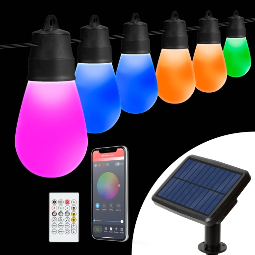 Ghirlandă luminoasă solară inteligentă cu 30 de becuri LED RGBIC, 13 m, Bluetooth