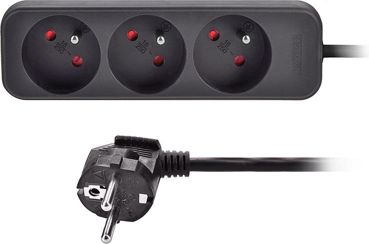 Prelungitor Solight cu 3 prize, negru, 2 m