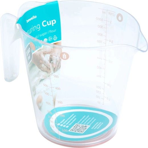 Cană gradată din plastic, în formă de pahar, 1 l