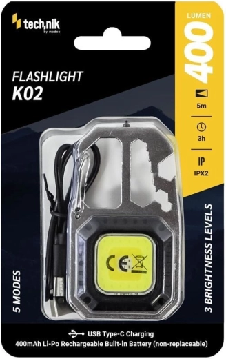Technik MT-K02 lumină de lucru COB LED cu breloc, carabină și USB‑C, 400 lm