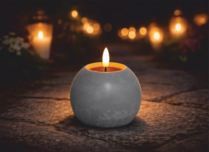 Lumânare solară LED tip bilă cu efect de beton 10,5 × 10 cm - 1 bucată