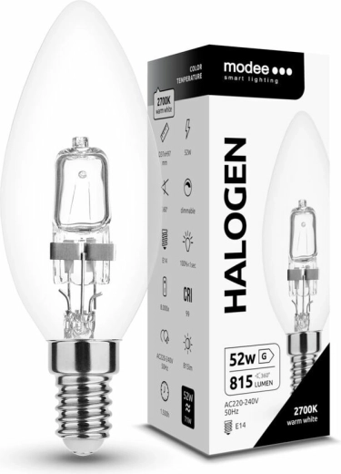 Modee lumânare halogen C35 52 W E14, 815 lm, alb cald