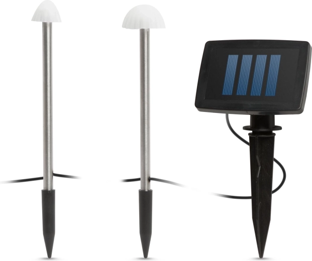 Lumini LED solare în formă de mini ciuperci, 12 bucăți, lumină albă caldă