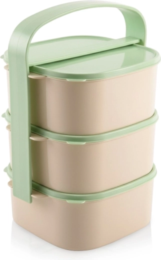 Caserolă pentru mâncare din plastic pe trei niveluri 3 × 1,15 l cu mâner