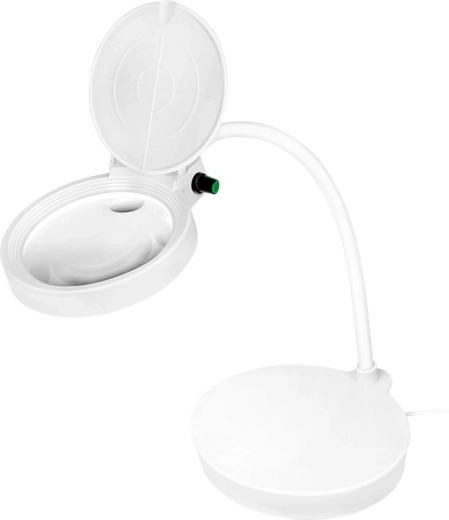 Lupă LED de birou cu gât flexibil tip lebădă și capac – 8 și 36 dioptrii