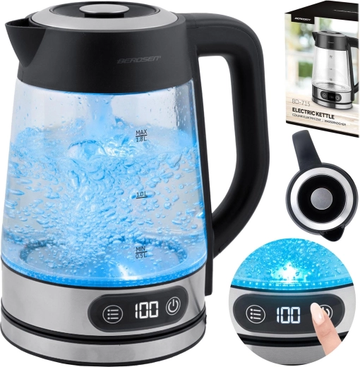 Fierbător electric din sticlă cu reglare a temperaturii 1,8 l 2200 W BERDSEN