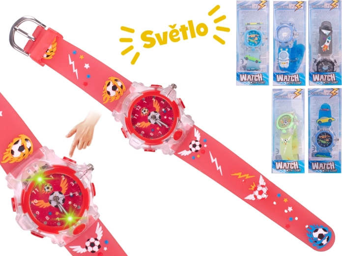 Ceas analogic pentru băieți cu lumină – spațiu, mașini și fotbal