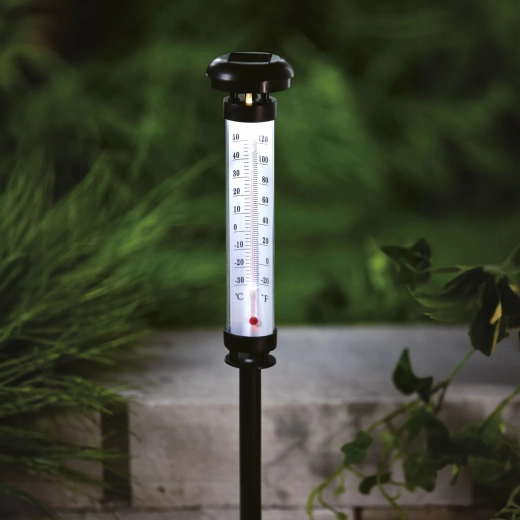 Termometru solar de grădină cu iluminare LED albă rece