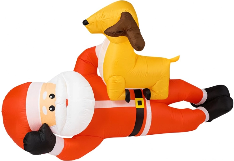 Moș Crăciun gonflabil cu ren 210 cm cu iluminare LED