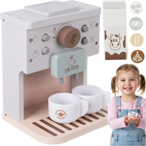 Espressor de jucărie din lemn pentru copii cu accesorii KRUZZEL