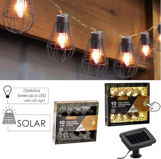 Ghirlandă solară de exterior loft 10 LED alb cald 3,8 m