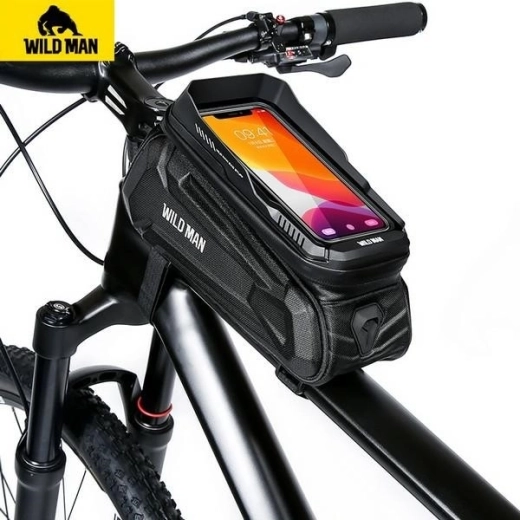 WildMan XT5 geantă de cadru pentru bicicletă cu suport pentru telefon, neagră