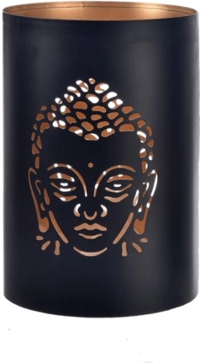 Sfeșnic metalic Buddha negru-auriu 12 cm