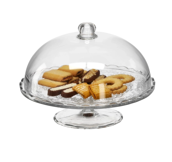 Platou etajat din sticlă cu clopot 29 cm