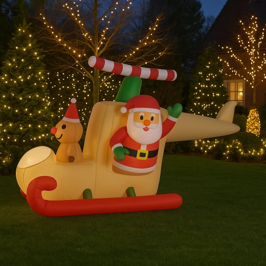 Moș Crăciun gonflabil în sanie cu LED, 160 cm