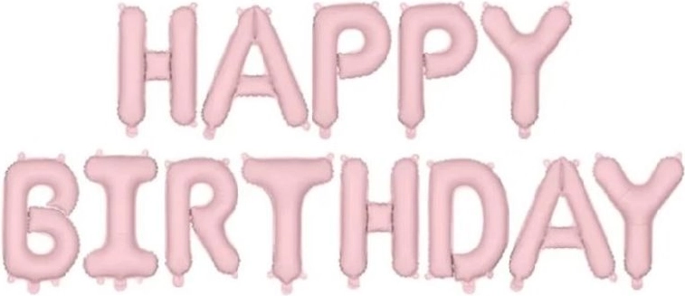 Inscripție din folie cu baloane Happy Birthday, roz, 340 × 35 cm