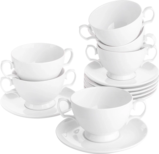 Set pentru consomme MariaPaula klasyka albă 350 ml cu farfurioare