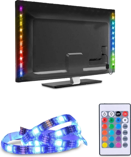Bandă LED RGB Solight pentru TV și PC, 2 × 50 cm, USB, cu întrerupător și telecomandă