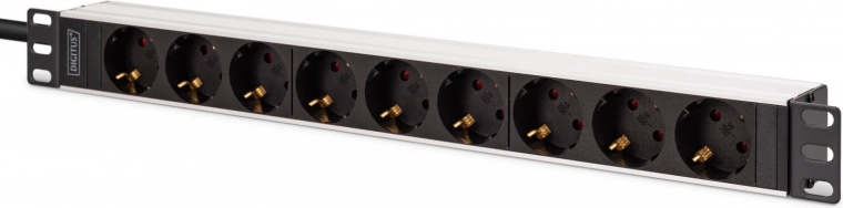 PDU rack 19" cu 9 prize SCHUKO (45°), intrare IEC C20, cablu 2 m, 16 A, aluminiu