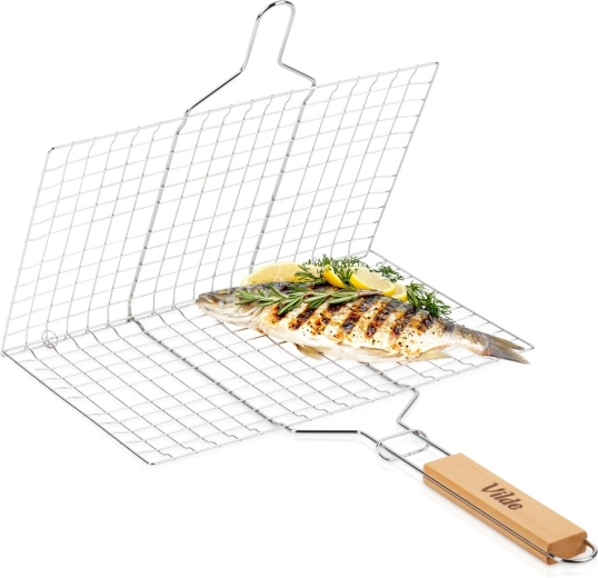 Coș metalic pentru grătar Vilde 34 × 22 cm cu mâner din lemn