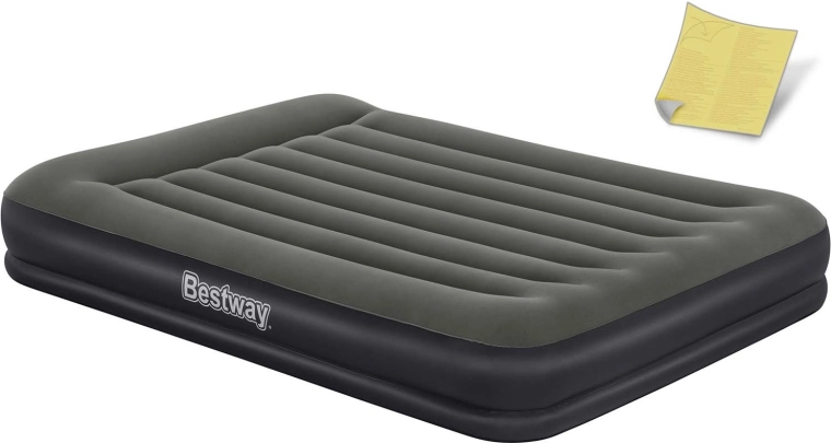 Saltea gonflabilă dublă BESTWAY 203 × 152 × 36 cm cu suprafață de velur