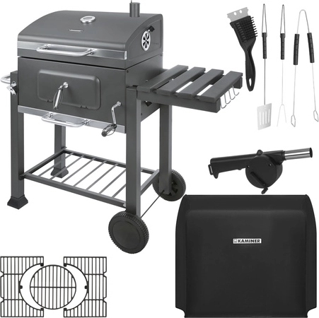 Vatră reglabilă pe înălțime și cuvă pentru cărbuni din inox