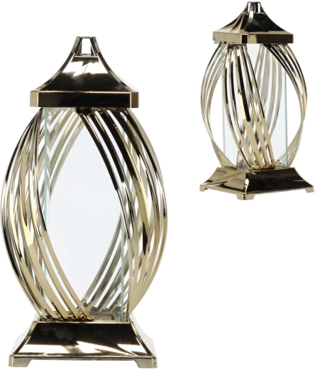 Lampion metalic 40 cm cu fundă decorativă – auriu sau argintiu