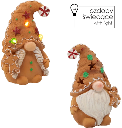 Figurină de Crăciun gnom turtă dulce LED, mix de modele 11 × 7 × 16 cm - 1 bucată