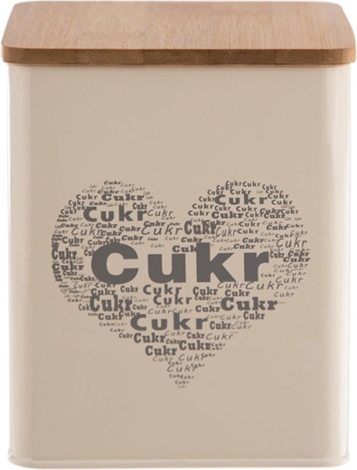Cutie decorativă pentru zahăr cu motiv de inimă (tablă și lemn)