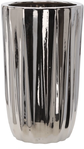 Ghiveci decorativ ceramic, argintiu, cu dungi, 24,5 × 24,5 × 41,5 cm