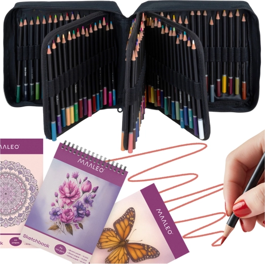 Maaleo set artistic de creioane colorate 120 de culori cu caiet de schițe și husă