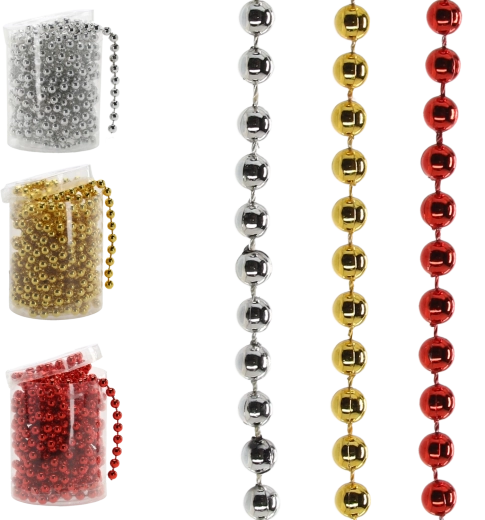 Ghirlandă de mărgele pentru Crăciun 5 m – roșu, auriu și argintiu