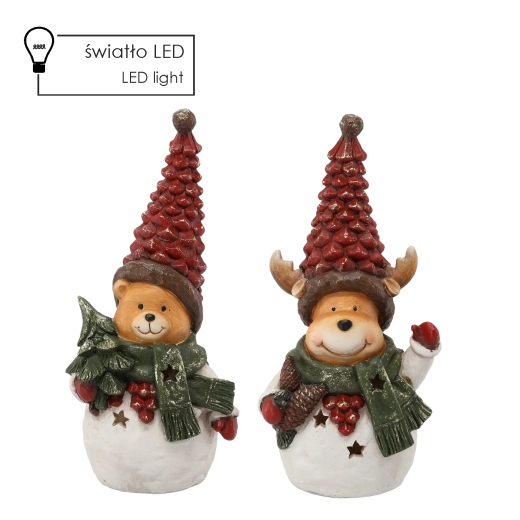 Figurină de Crăciun ursuleț/ren la căciulă cu LED 36 cm