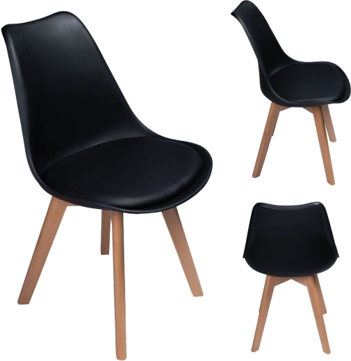 Scaun scandinav pentru dining cu pernă de șezut, negru - 1 bucată