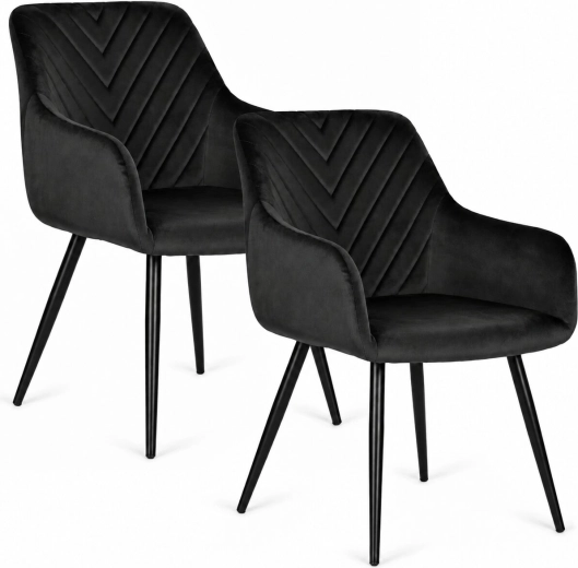 Set ModernHome de 2 scaune de dining negre din catifea, cu cotiere