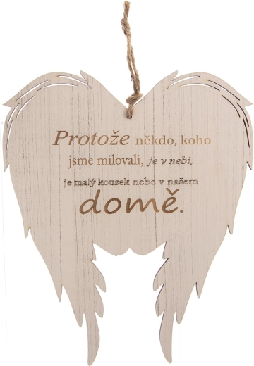 Aripi îngerești din lemn cu inscripția „pentru că cineva…” 31 × 38 cm